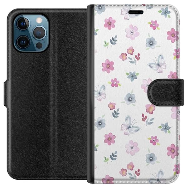 Pung Taske til Apple iPhone 12 Pro Max med blomster og sommerfugle
