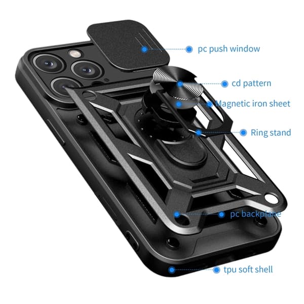 Telefontaske til iPhone 16 Pro Max Hybrid Armor Camshield - Sort