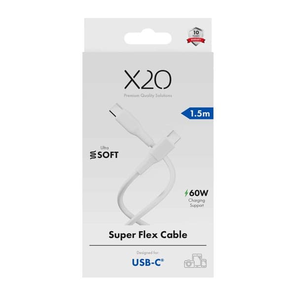 X2O SUPERFLEX 60W USB-C/C-kabel 1,5 m vit