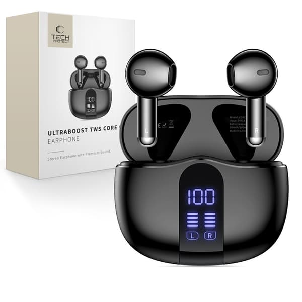 Tech-Protect Langattomat In-Ear Ultraboost Core G2 -kuulokkeet - Musta