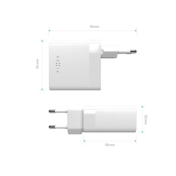 FIXED Supersnabb Hemladdare 65W 2xUSB-C PD 3.0 Vit