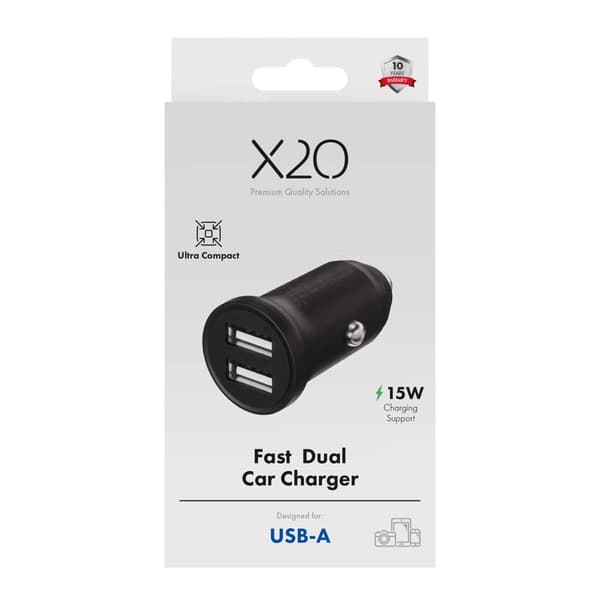 X2O 2x12W dobbelt biloplader USB-A/A sort