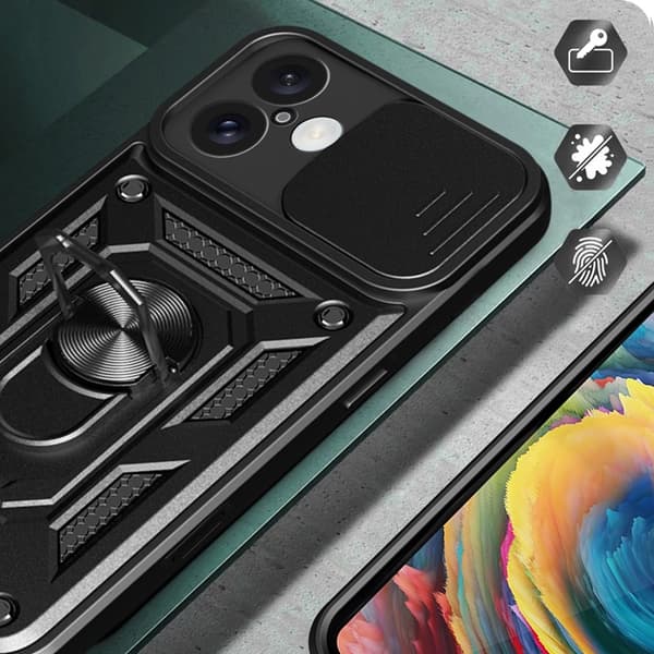 Telefontaske til iPhone 16 Hybrid Armor Camshield - Sort