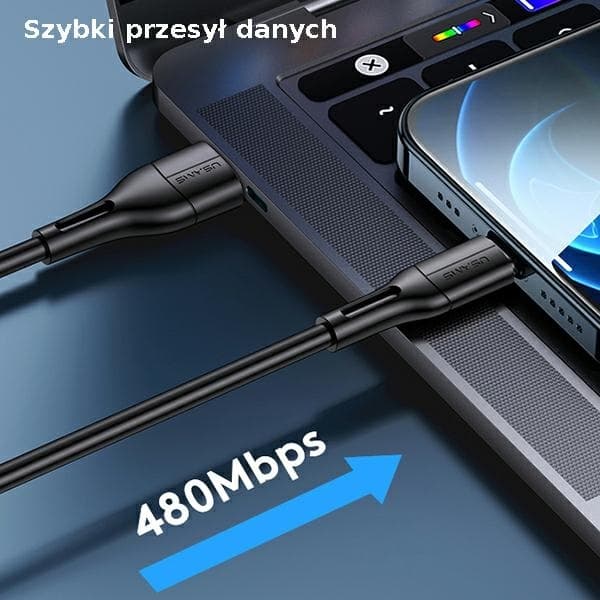 USAMS Kabel U68 lyn 2A Hurtig opladning 1m sort SJ500USB01