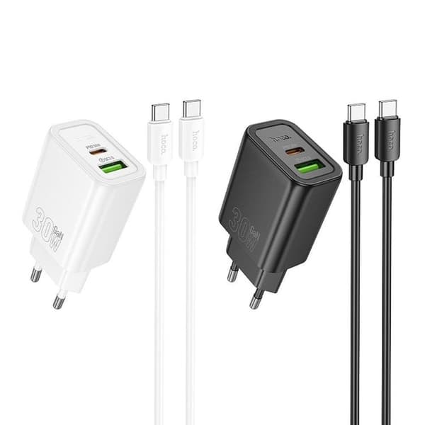 Hoco Snabbladdare 30W 1xUSB-A 1xUSB-C med USB-C Kabel N63 - Svart