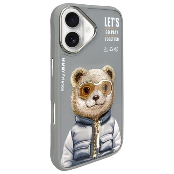 Nimmy Mobilskal till iPhone 16 Cool & Cute 2.0 Bear - Grå