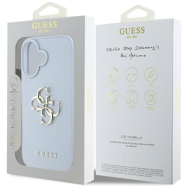 Guess Mobilskal till iPhone 16 Grained Big 4G Small Classic Logo - Blå