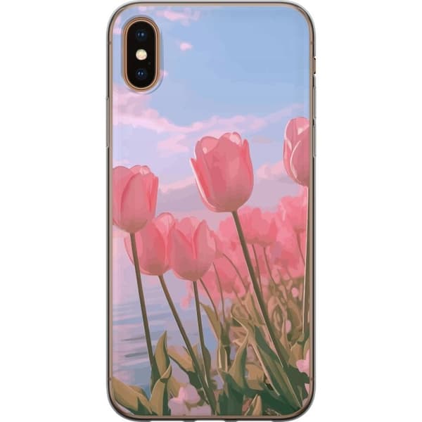 Telefontaske til Apple iPhone X med lyserøde tulipaner