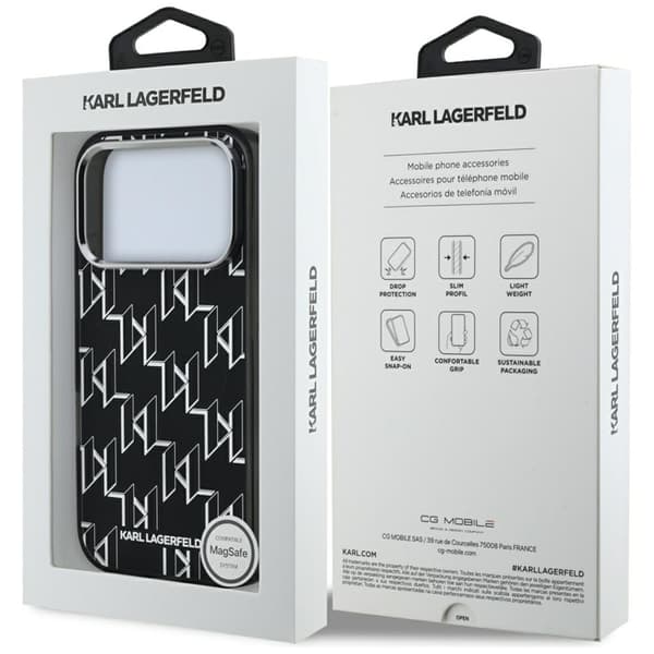 Karl Lagerfeld Mobilcover til iPhone 17 Pro Magsafe KL Monogram - Sort
