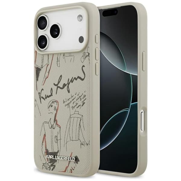 Karl Lagerfeld Mobilcover til iPhone 17 Pro Max MagSafe Grained Pattern Logo Grå
