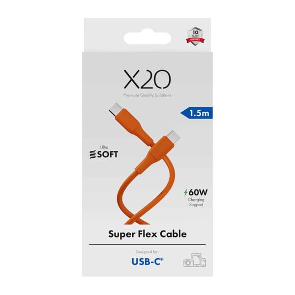 X2O SUPERFLEX 60W USB-C/C-kabel 1,5 m orange