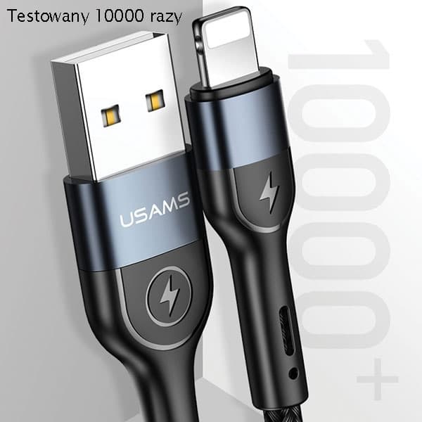 USAMS U48 Lightning Kabel flätad LED 1,2 m SJ423USB01 - Svart