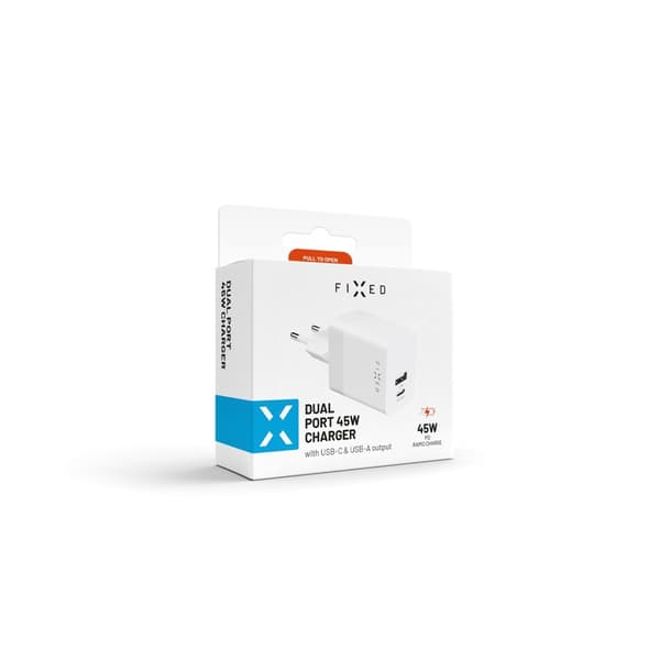 FIXED Super Hurtig Mini Hjemmeoplader 45W USB-C PD+USB-A Hvid