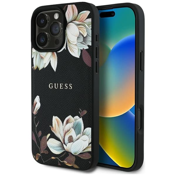 Guess Mobilcover til iPhone 16 Pro Magsafe Flower Pattern - Sort