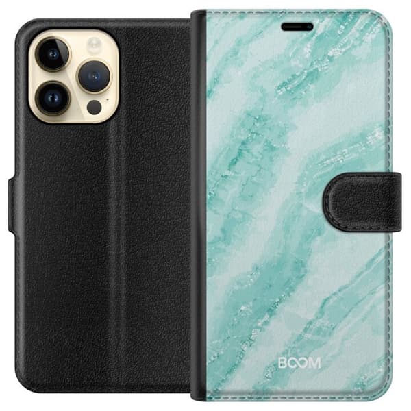 Lompakkokotelo Apple iPhone 14 Pro Maxille Mint Marble -kuviolla