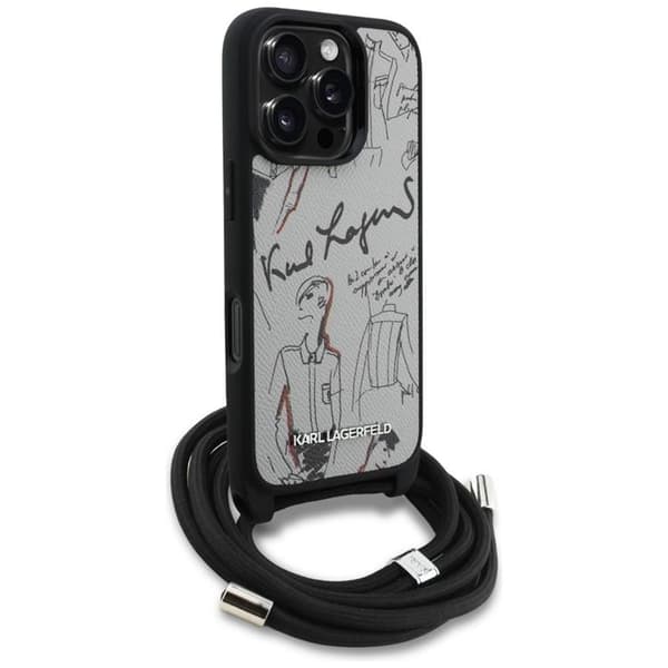 Karl Lagerfeld Mobilskal till iPhone 16 Pro Max Crossbody Grained Pattern - Grå