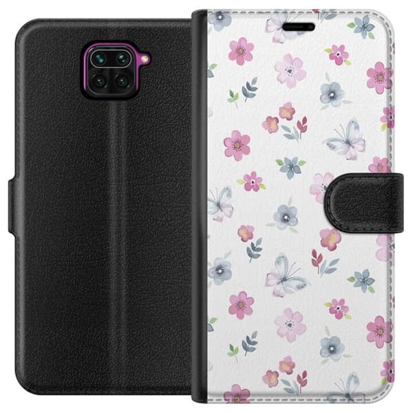 Pung Taske til Xiaomi Redmi Note 9 med blomster og sommerfugle