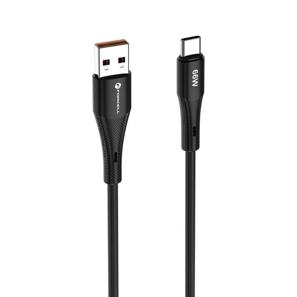 FORCELL USB-A til USB-C 66W Kabel 3A 1m QC4.0 Silikone C342 - Sort