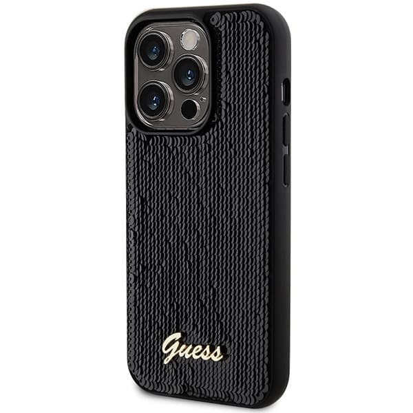 Guess Mobilskal till iPhone 13 Pro Max MagSafe Sequin Script Metal - Svart