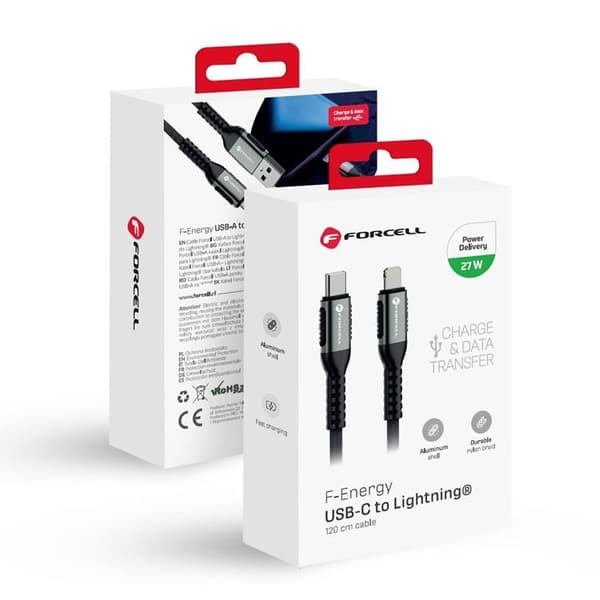 Forcell USB-C–Lightning-kaapeli 27W 1.2m - Musta