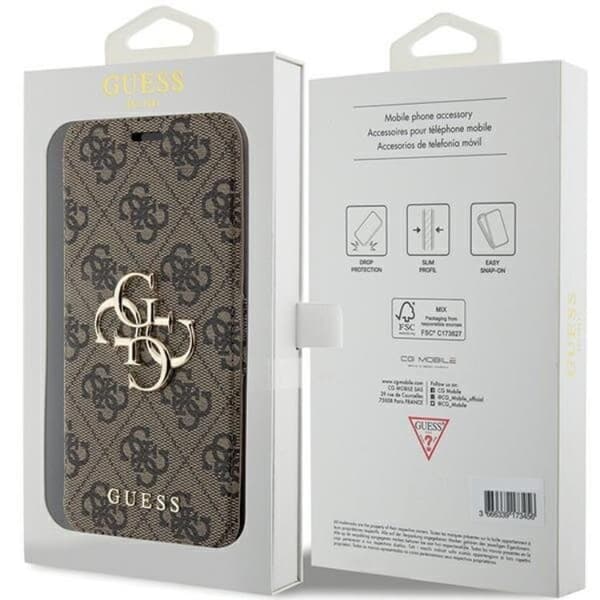Guess iPhone 15 Pro Plånboksfodral Metall Logo - Brun