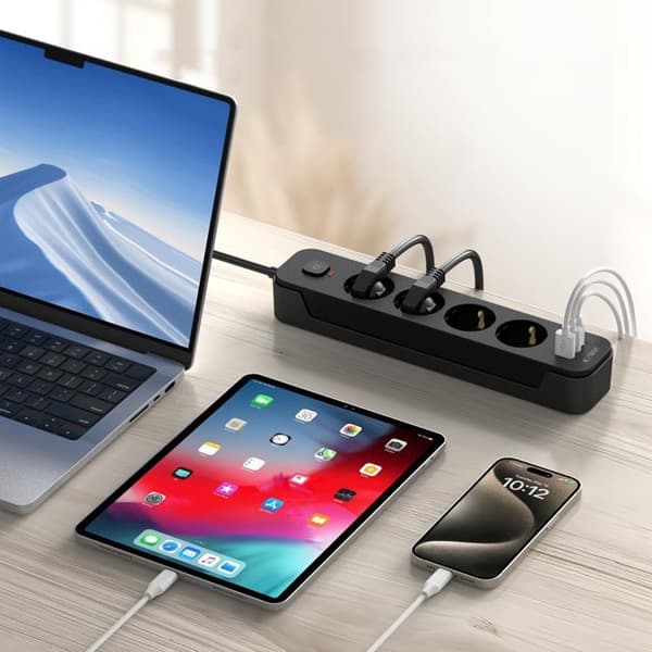 Tech-Protect Power Socket 2x USB/USB-C/4 Sockets 200Ccm - Svart