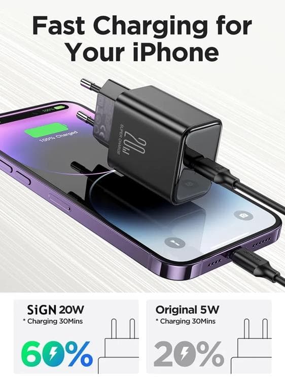 SiGN USB-C Oplader PD 20W - Sort