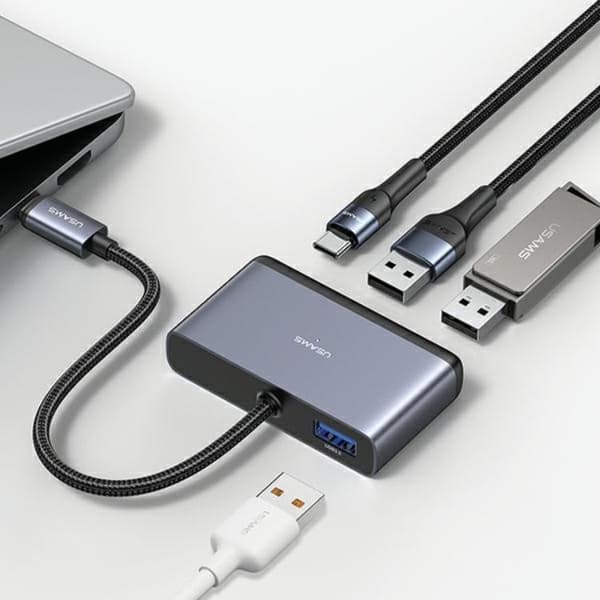 USAMS 4in1 Adapter Hubb USB-C 2xUSB 2.0. USB 3.0 - Grå