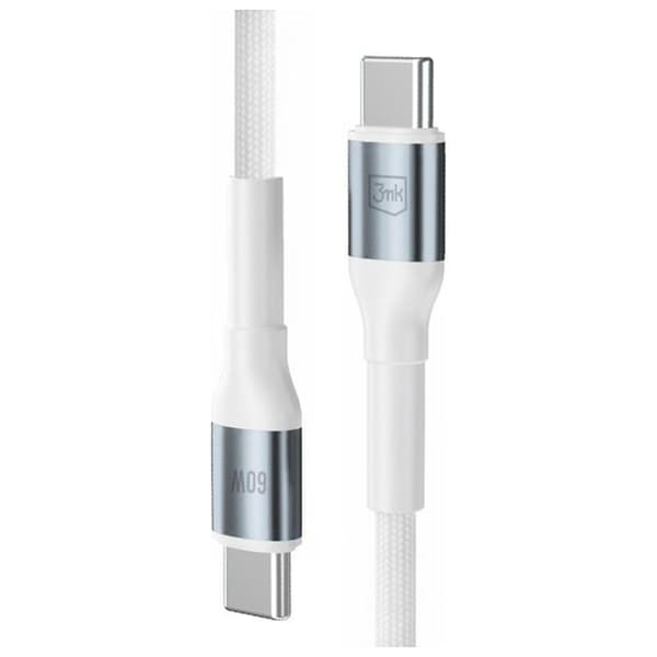 3MK USB-C–USB-C 60W kaapeli 20V/3A 1m N-SERIES Hyper - Valkoinen