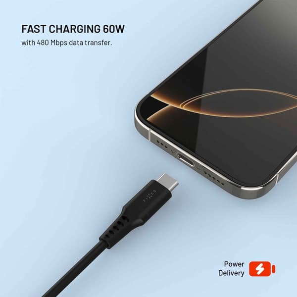 FIXED LIQUID silikonkabel 60W USB-C/C 0.3m Svart