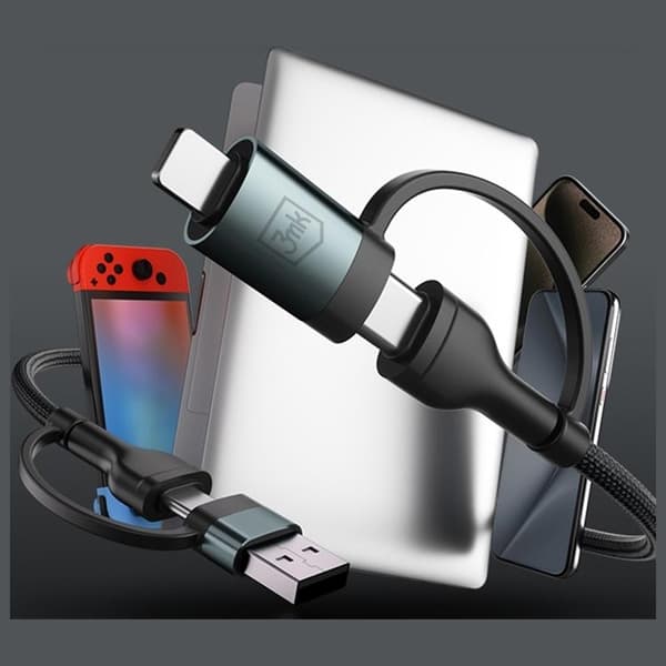 3MK USB-A/USB-C - USB-C/Lightning 60W kaapeli 9V/2A 1.2m Hyper - Musta