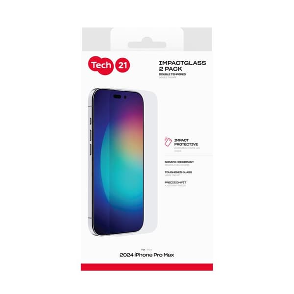 Tech21 Impact Glass 2-pack Extra Strong Apple iPhone 16 Pro Max