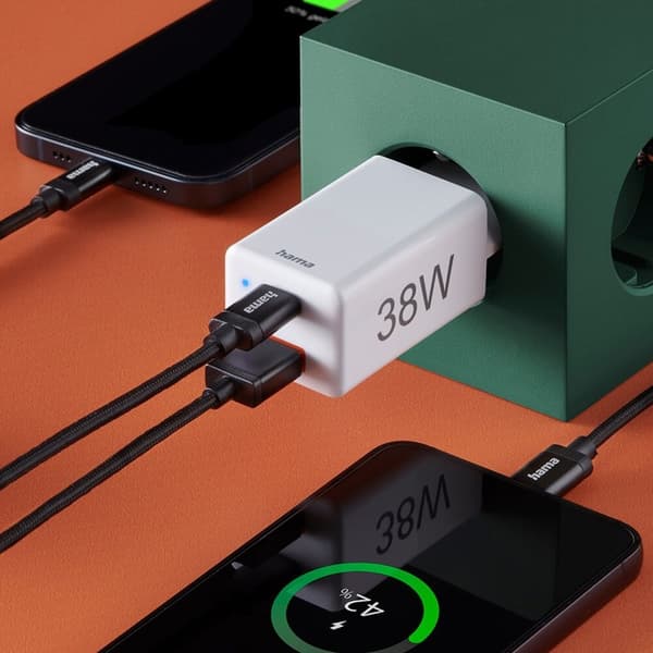HAMA minioplader USB-C+USB-A Qualcomm 3.0 38W Hvid