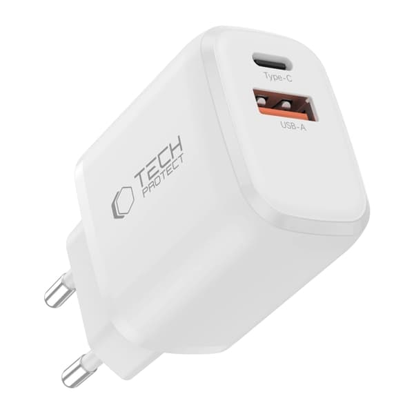 Tech-Protect vægoplader 30W med USB-C til USB-C kabel - hvid