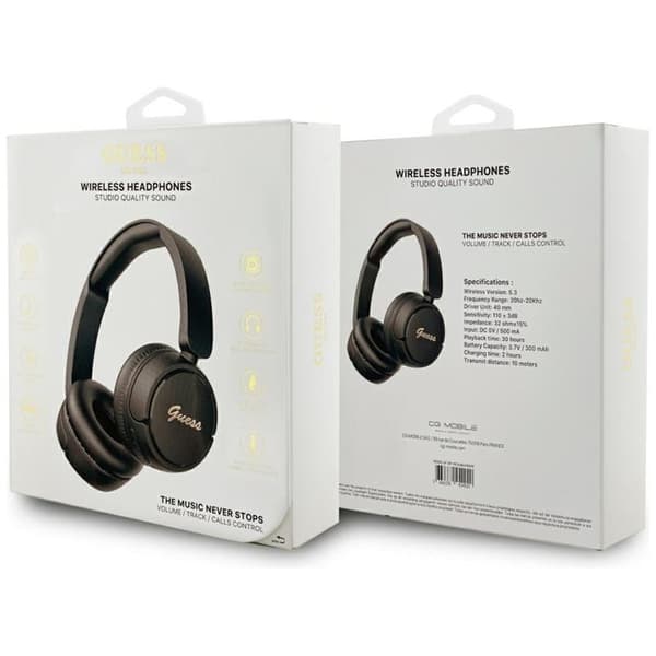 Guess Over-Ear Hörlurar Bluetooth 5.3 Metal Logo Script - Svart