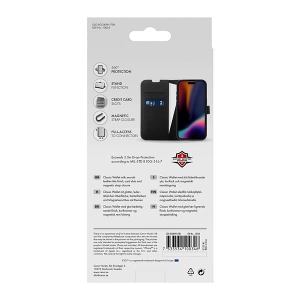 X2O Classic Wallet Plånboksfodral Apple iPhone 17 Svart
