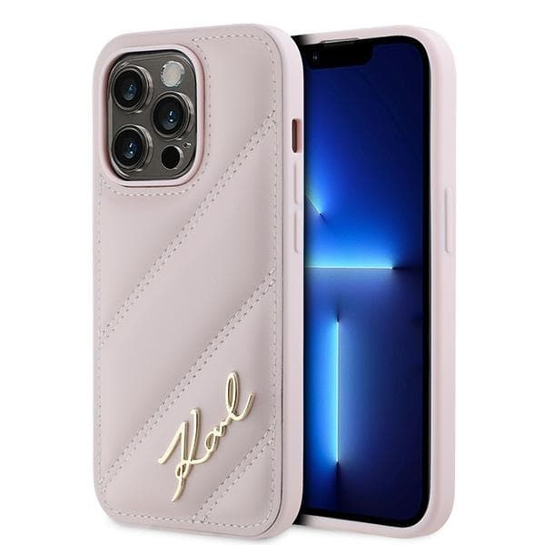 Karl Lagerfeld iPhone 14 Pro Cover MagSafe Quiltet Script Pink