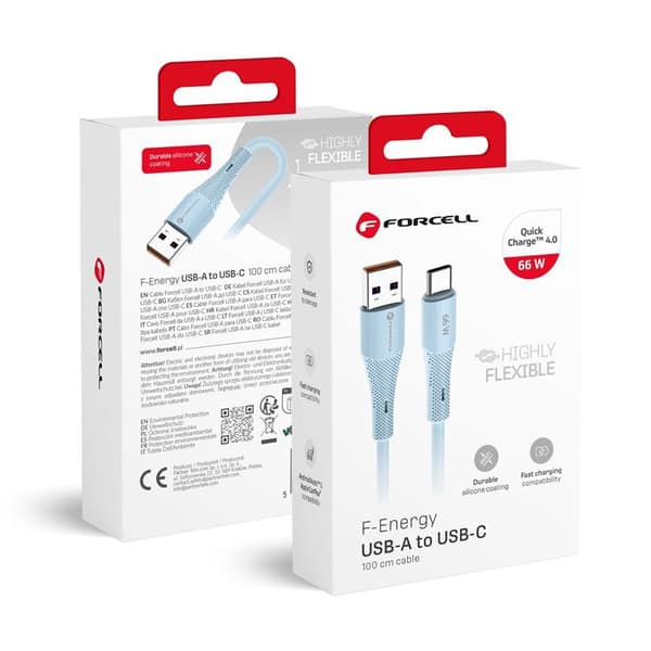 FORCELL USB-A til USB-C 66W Kabel 3A 1m QC4.0 Silikone C342 - Blå