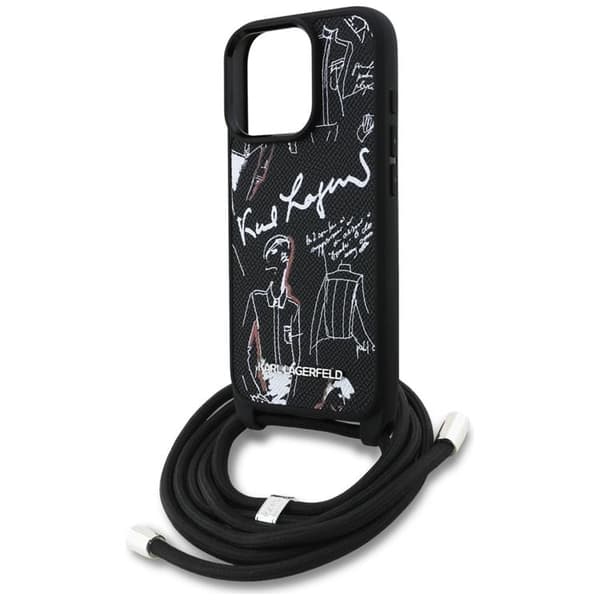 Karl Lagerfeld Mobilcover til iPhone 16 Pro Max Crossbody Grained Pattern Sort