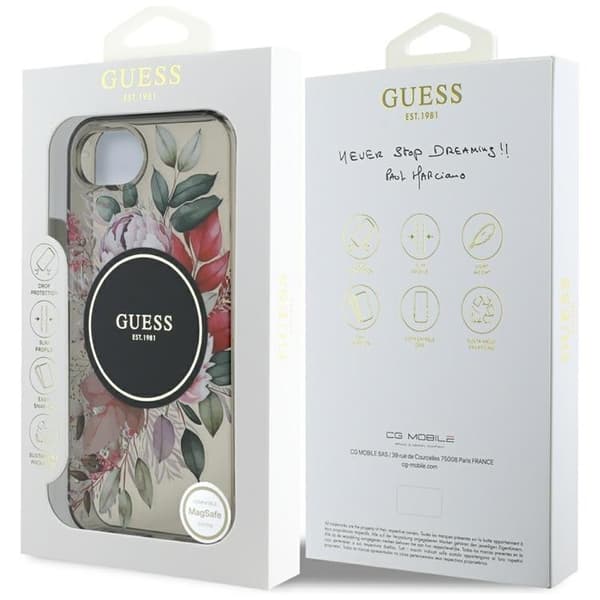 Guess Telefontaske til iPhone 16e MagSafe IML Blomster - Sort