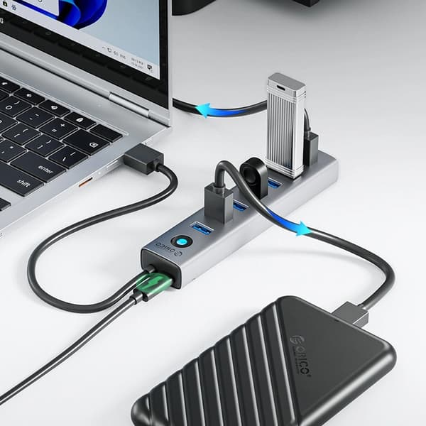 Orico Hub 7xUSB-A 3.0 1xUSB-C 5V/3A 1m - Grå