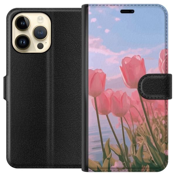 Pung Taske til Apple iPhone 15 Pro Max med Lyserøde Tulipaner