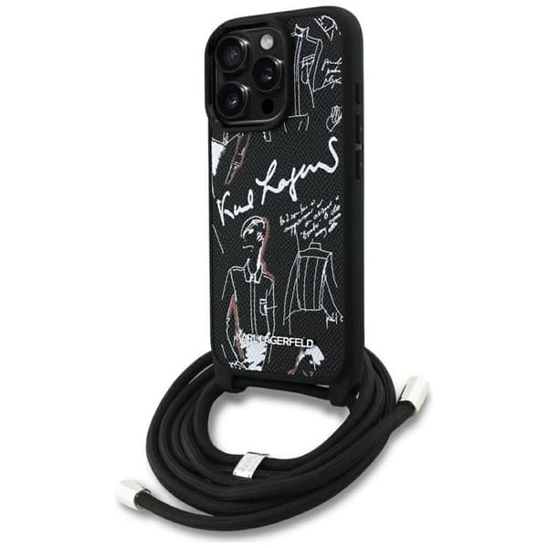 Karl Lagerfeld Mobilcover til iPhone 16 Pro Max Crossbody Grained Pattern Sort