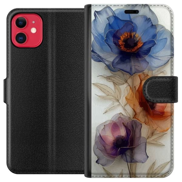 Apple iPhone 11 tegnebog med silkeblomster