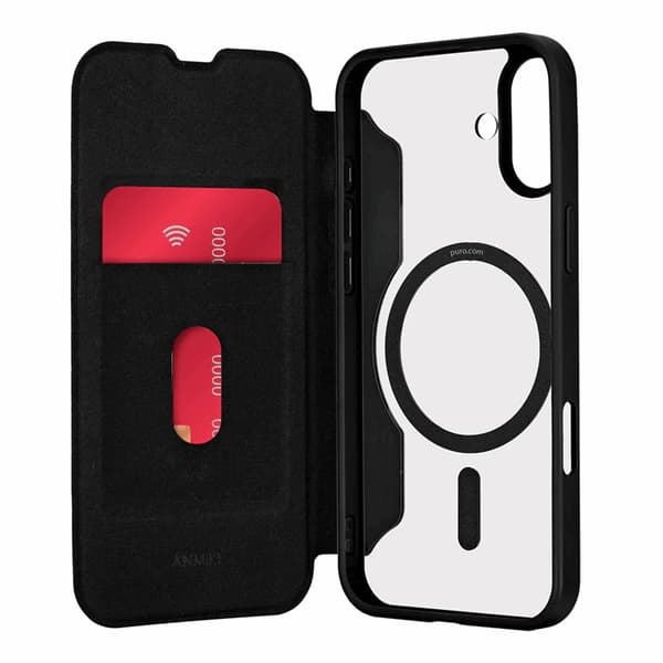 Puro iPhone 16 Pungcover Magsafe Læder med Flap - Sort