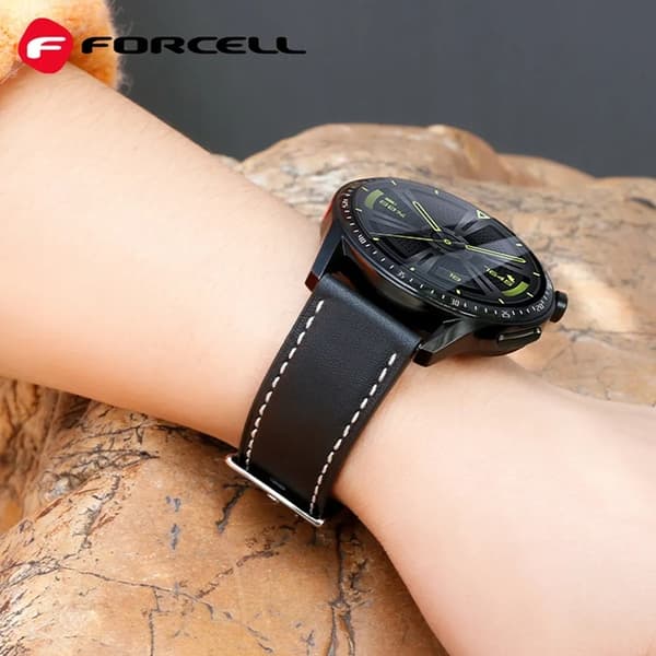 Forcell Galaxy Watch 22mm Armbånd Øko Læder - Sort