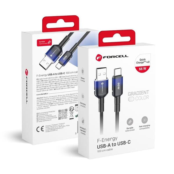 FORCELL USB-A til USB-C 66W Kabel 3A 1m QC4.0 C352 - Sort