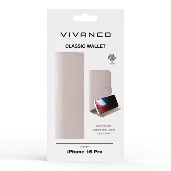 Vivanco Classic Pungcover iPhone 16 Pro Greige