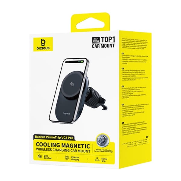 Baseus PrimeTrip VC2 Pro Qi2.2 MagSafe Bilholder med Køleventilator - Sort