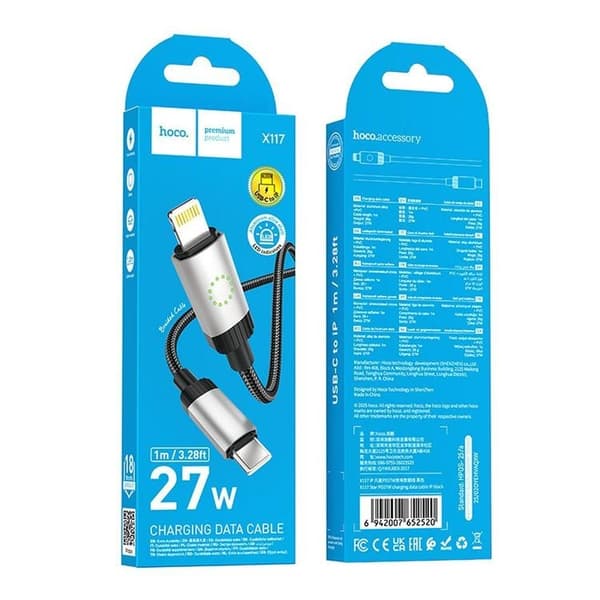 HOCO USB-C–Lightning 27W -kaapeli 1m X117 - Musta